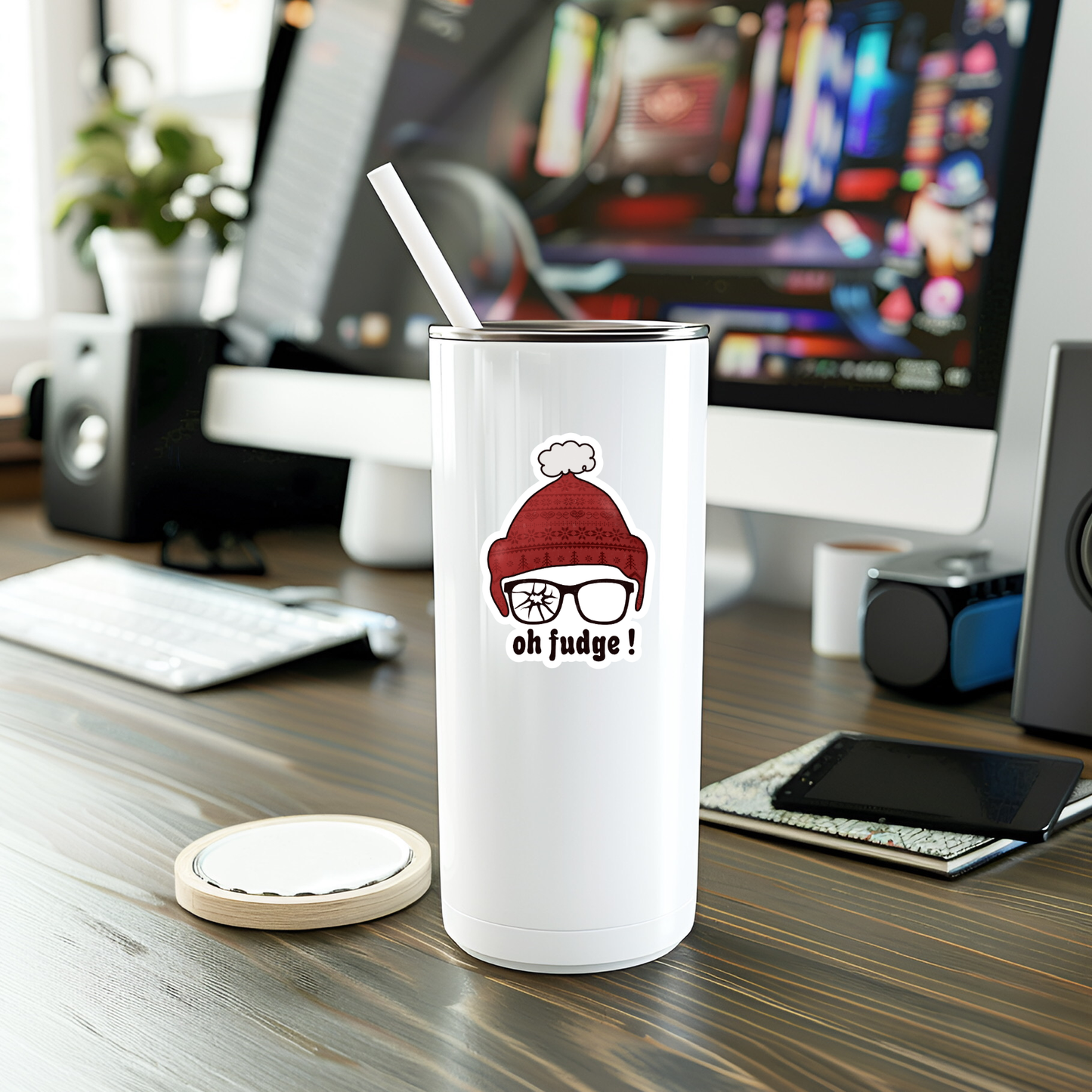 Funny Oh Fudge Christmas Vinyl Sticker