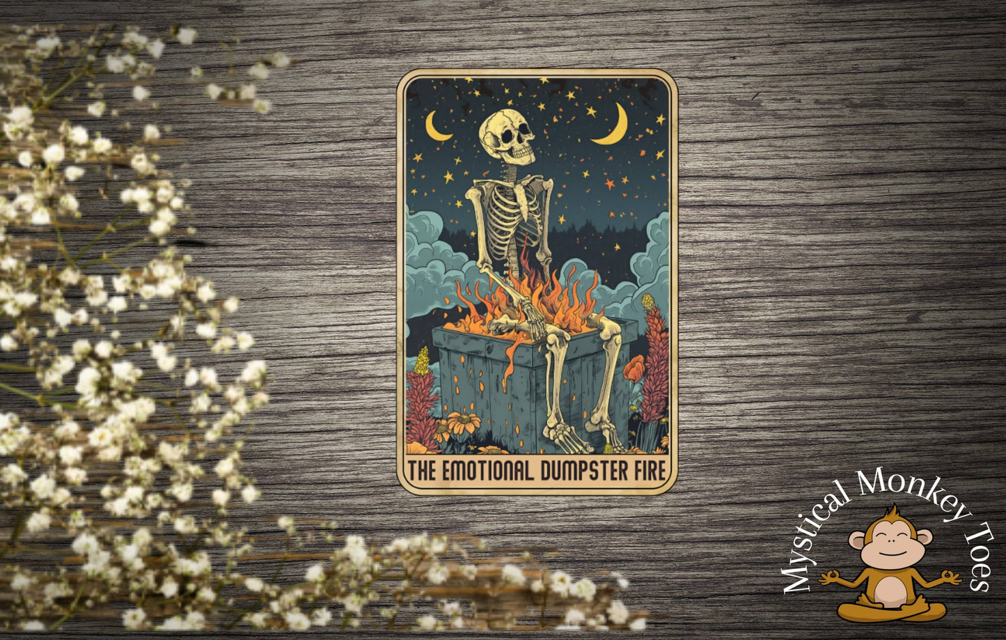 Funny Dumpster Fire Tarot Vinyl Sticker