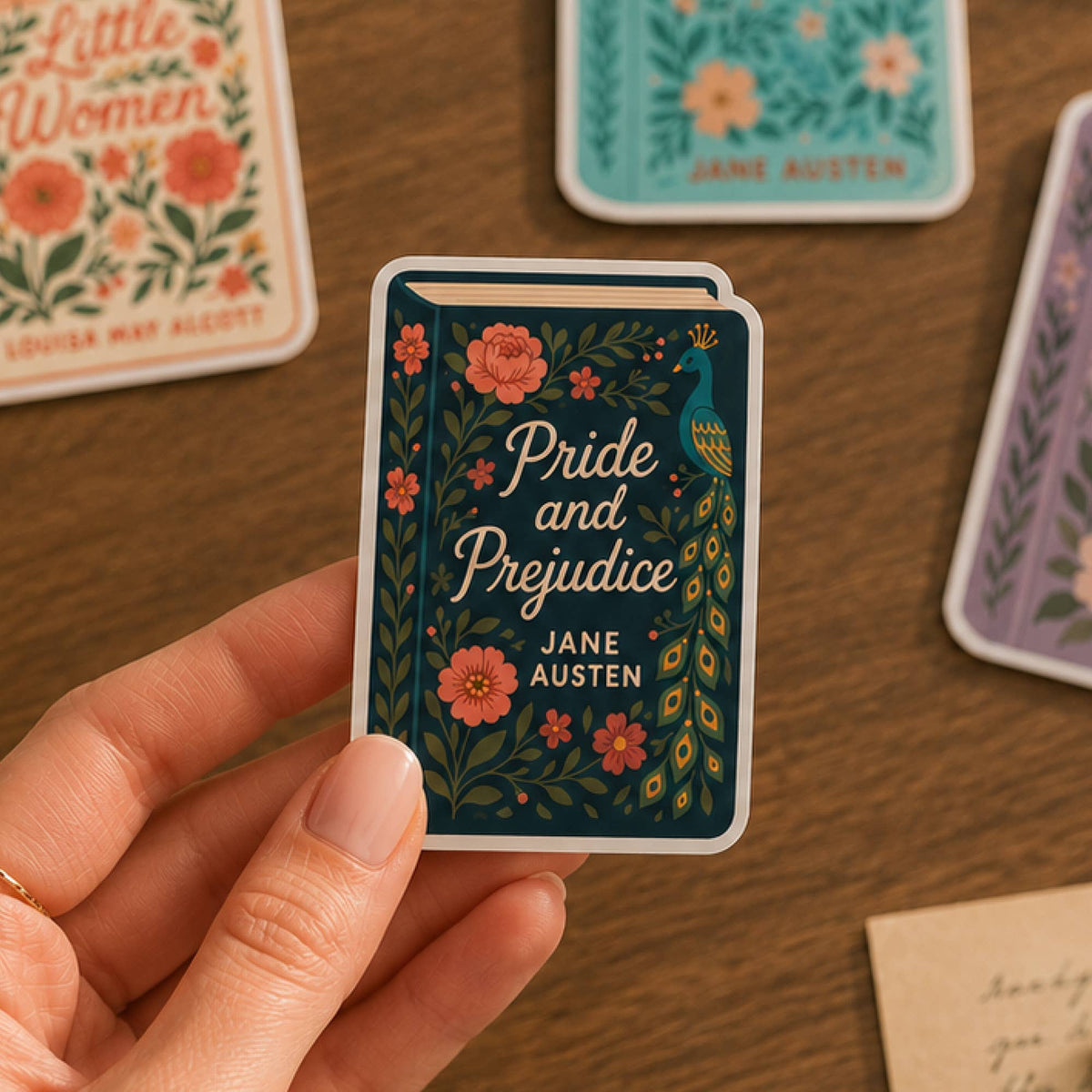 Emma Jane Austen Floral Book Cover Vinyl Sticker, Waterproof