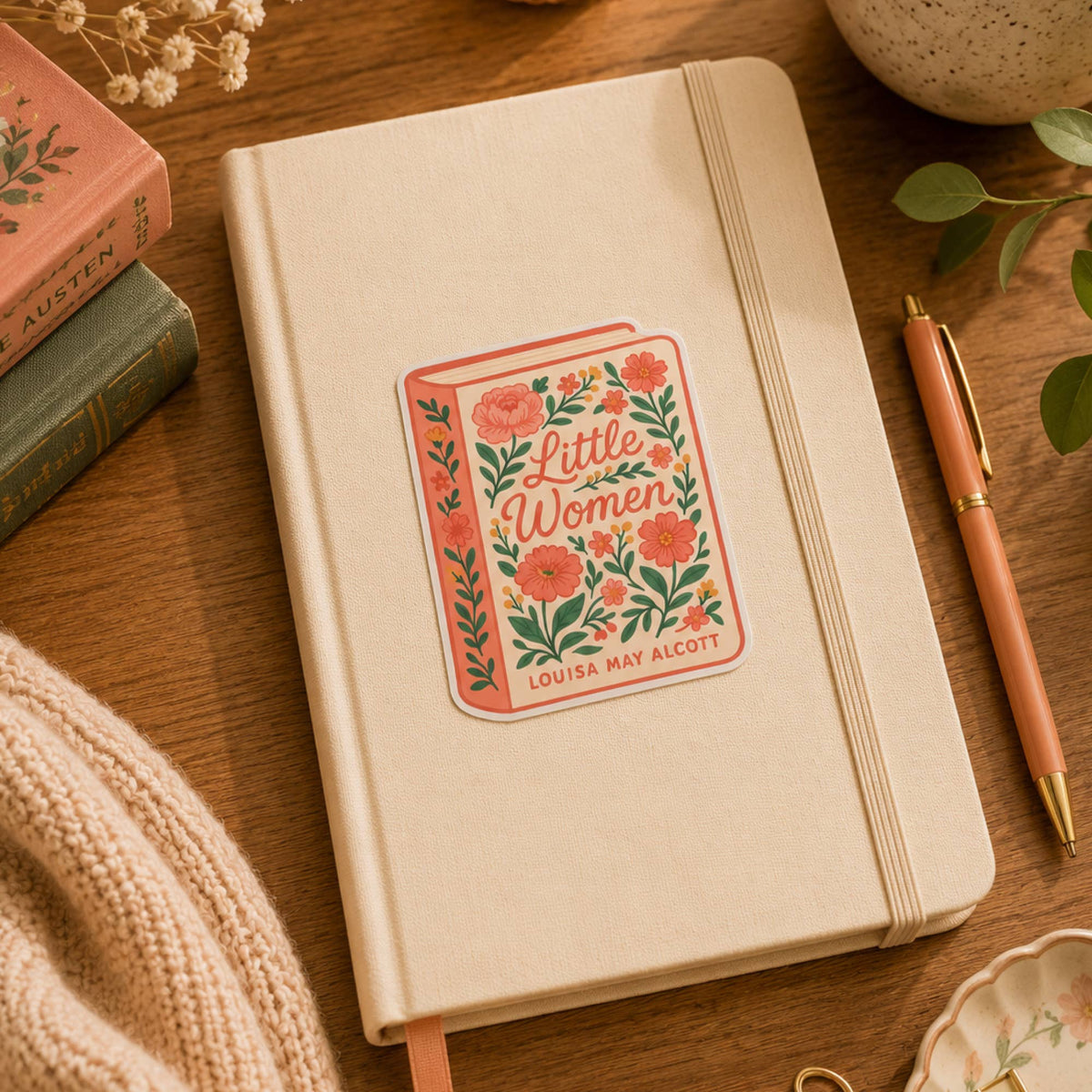 Emma Jane Austen Floral Book Cover Vinyl Sticker, Waterproof