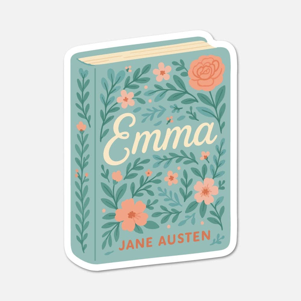 Emma Jane Austen Floral Book Cover Vinyl Sticker, Waterproof