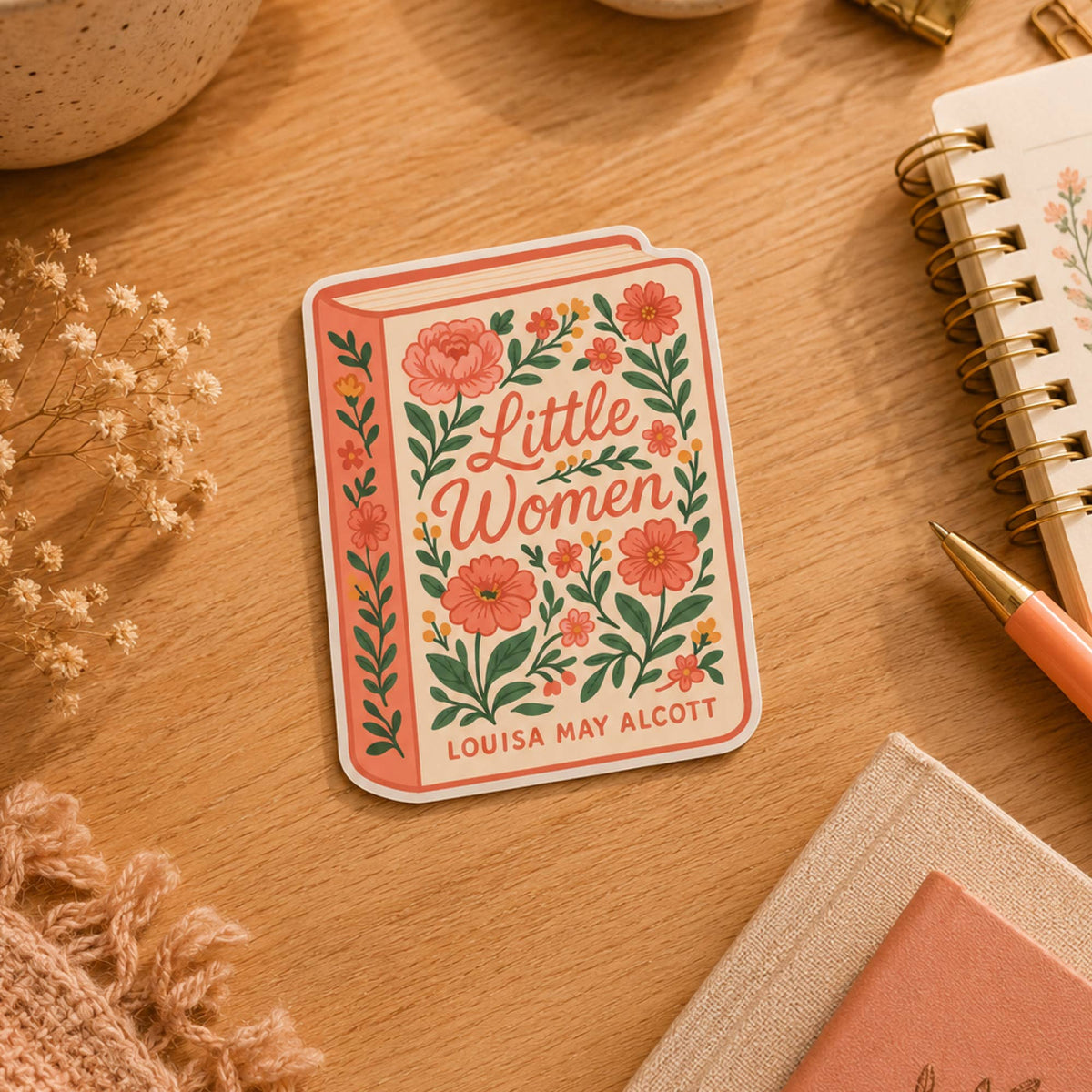 Emma Jane Austen Floral Book Cover Vinyl Sticker, Waterproof