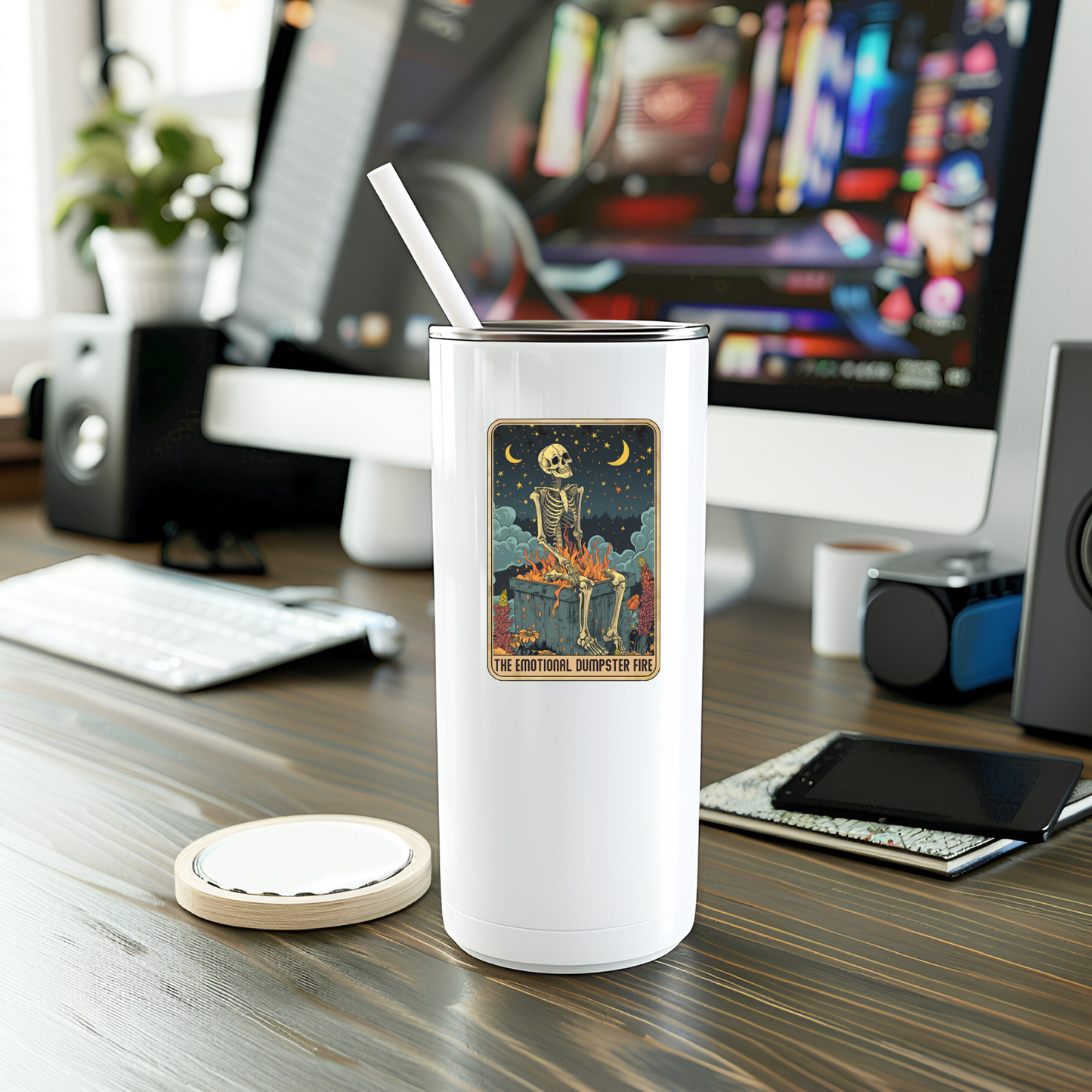 Funny Dumpster Fire Tarot Vinyl Sticker
